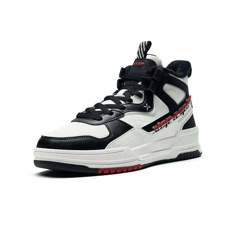XTEP Thermal Slip Resistant High Top Skateboard Shoes Men's White Black-1