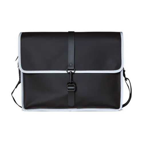 Rains Polyester Shoulder Bag, Crossbody Bag Large Size Unisex Black Reflective Silver