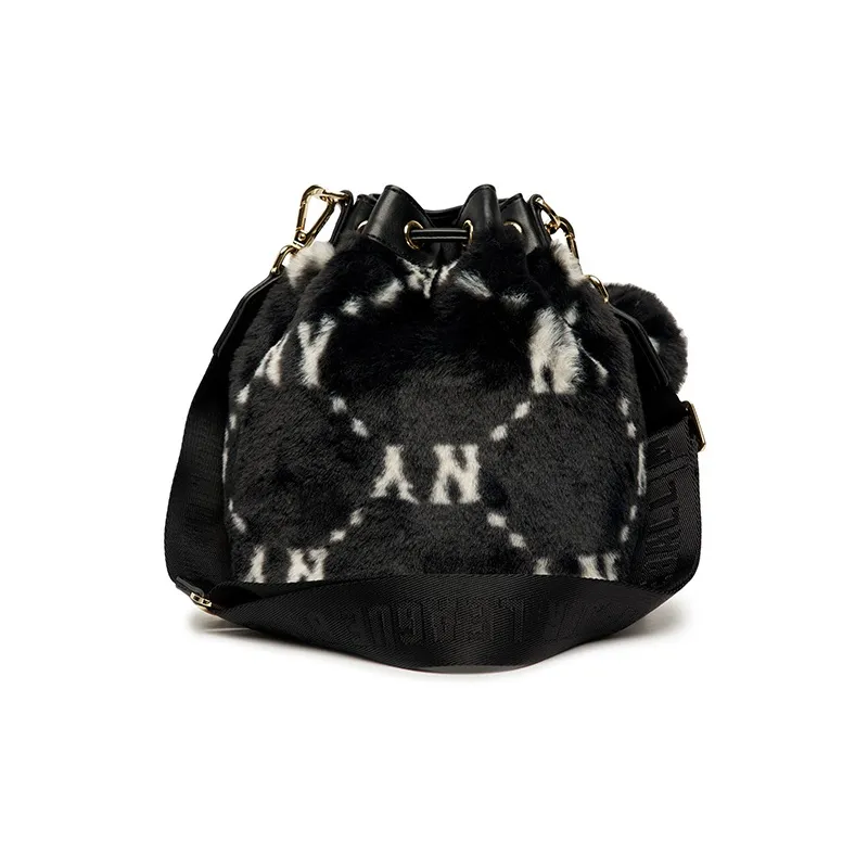 MLB Synthetic Leather Bucket Bags Shoulder Bag Crossbody Bag Handbag Regular Women's Black-3