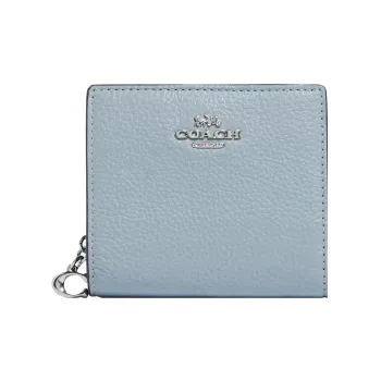 COACH Snap Wallet Refined Pebble Leather Card Holder Wallet Women's Ice Blue