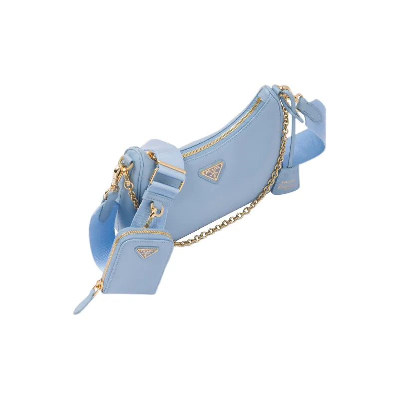 PRADA Re-Edition Saffiano Leather Nylon Crossbody Bag Shoulder Bag Women's Light Blue-1