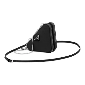 PRADA Saffiano Leather Portable One Shoulder Crossbody Clutches Mini Women's Black
