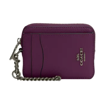 COACH Card Case Refined Pebble Leather Wallets Card Holders Mini Women's Dark Raspberry