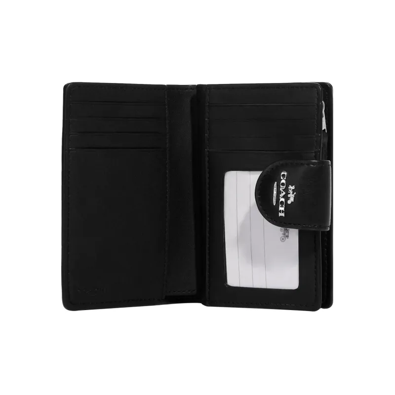 COACH Corner Zip Coated Canvas With Leather Document Wallet Card Holder Money Medium Size Women's Black & White-1