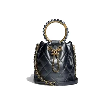 CHANEL Lambskin Bucket Bag, Portable Crossbody Bag, Shoulder Bag Women's Dark Silver Gray