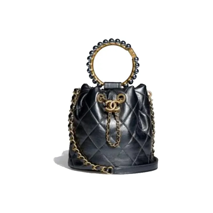 CHANEL Lambskin Bucket Bag, Portable Crossbody Bag, Shoulder Bag Women's Dark Silver Gray-0