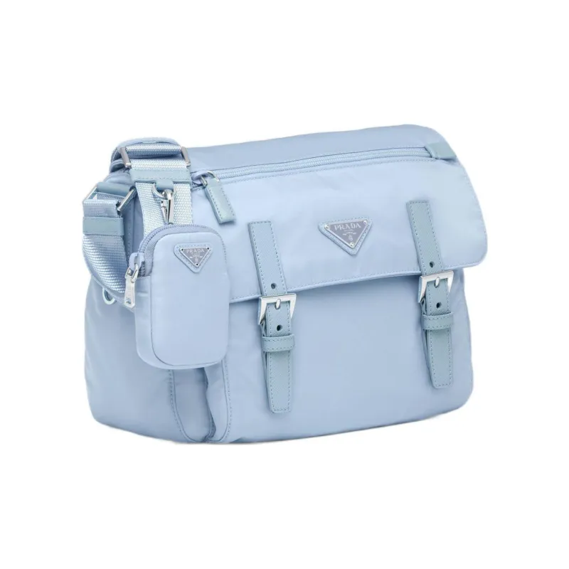 PRADA Recycled Nylon Blend Fabric Crossbody Bag, Shoulder Bag Women's Light Blue-1