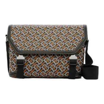 Burberry Monogram Calfskin Trim Messenger Bag Shoulder Bag Crossbody Bag Small Size Men's Black/Orange