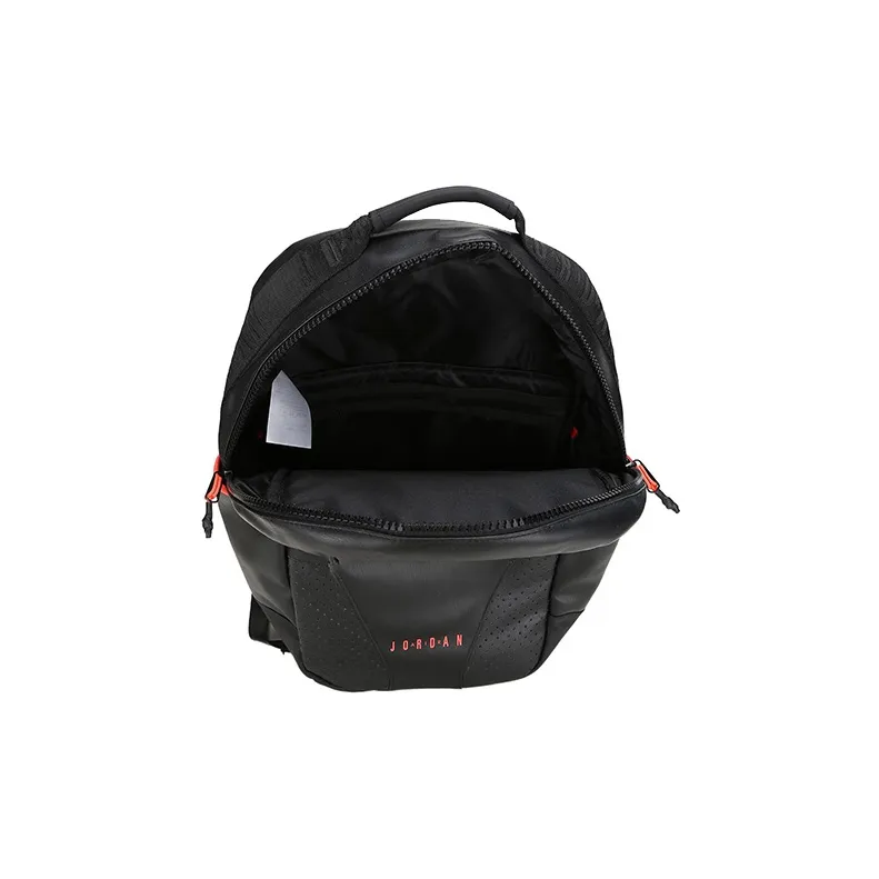 Jordan Polyester With Leather Backpack Unisex Black Red-3