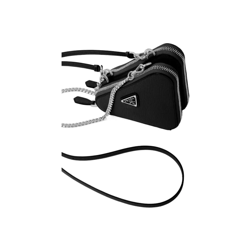 PRADA Saffiano Leather Portable One Shoulder Crossbody Clutches Mini Women's Black-2