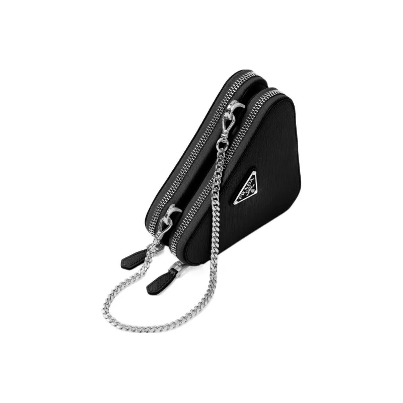 PRADA Saffiano Leather Portable One Shoulder Crossbody Clutches Mini Women's Black-3