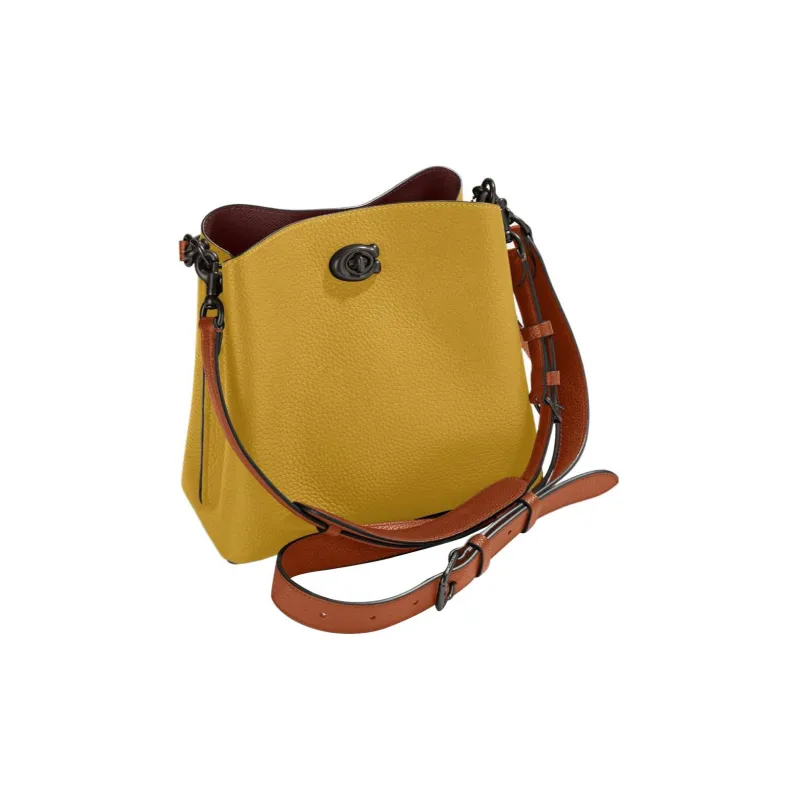 COACH Willow Split Cow Leather Bucket Bag, Handbag, Shoulder Bag, Crossbody Bag Medium Size Women's Beige Brown-3