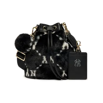 MLB Synthetic Leather Bucket Bags Shoulder Bag Crossbody Bag Handbag Regular Women's Black
