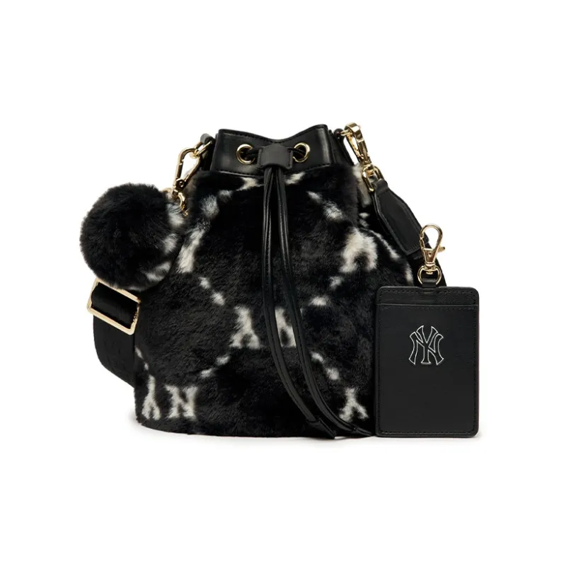 MLB Synthetic Leather Bucket Bags Shoulder Bag Crossbody Bag Handbag Regular Women's Black-0