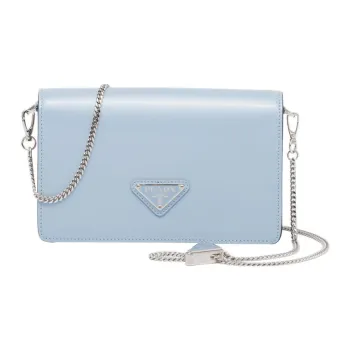 PRADA Shiny Leather Crossbody Bag Shoulder Bag Women's Sky Blue