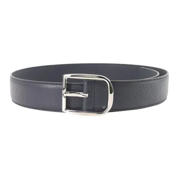 GUCCI Silver Head Pin Buckle Leather Belts Men's Navy Blue Width: 4cm