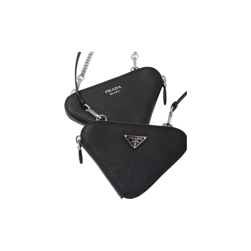 PRADA Saffiano Leather Portable One Shoulder Crossbody Clutches Mini Women's Black-5
