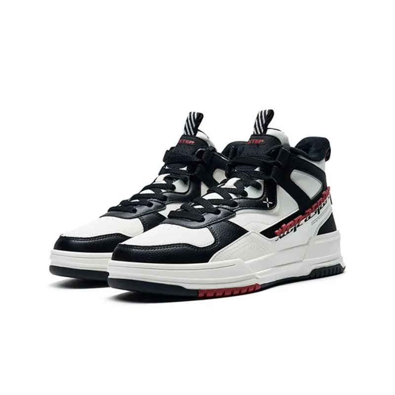 XTEP Thermal Slip Resistant High Top Skateboard Shoes Men's White Black-2
