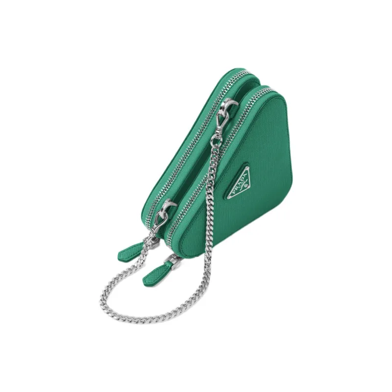 PRADA Saffiano Leather One Shoulder Crossbody Clutches Mini Women's Mango Green-1