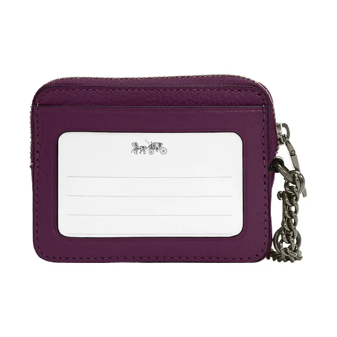 COACH Card Case Refined Pebble Leather Wallets Card Holders Mini Women's Dark Raspberry-1