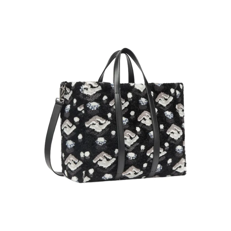 FENDI Shearling Cow Leather Patchwork Tote Bag Shopping Bag Handbag Men's Black-1