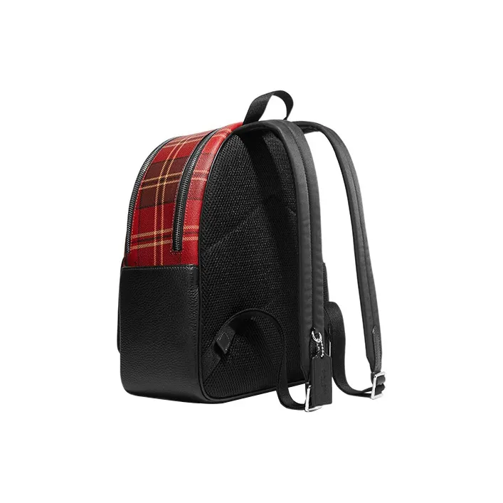 COACH Court Printed Coated Canvas With Refined Pebbled Leather Backpack Large Size Women's Red & Black-1