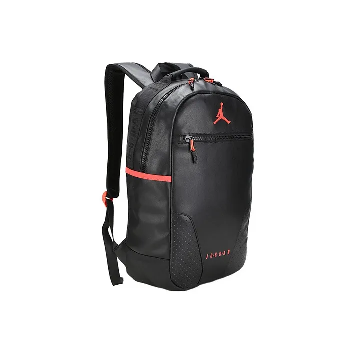 Jordan Polyester With Leather Backpack Unisex Black Red-1