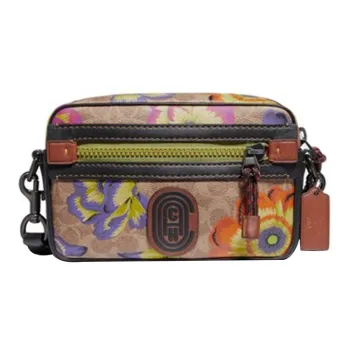 COACH Kaffe Academy Canvas With Leather Camera Bag Shoulder Bag Crossbody Bag Medium Size Men's Khaki