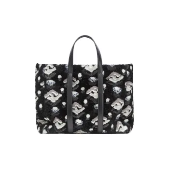 FENDI Shearling Cow Leather Patchwork Tote Bag Shopping Bag Handbag Men's Black