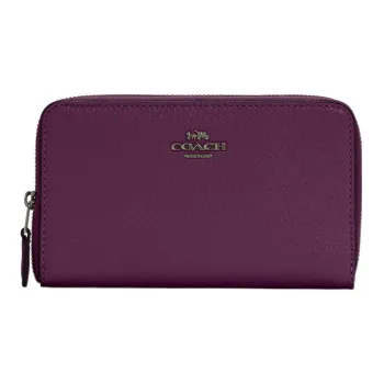 COACH Id Zip Wallet Refined Pebble Leather Clutch Wrist Bag Wallet Medium Size Women's Purple