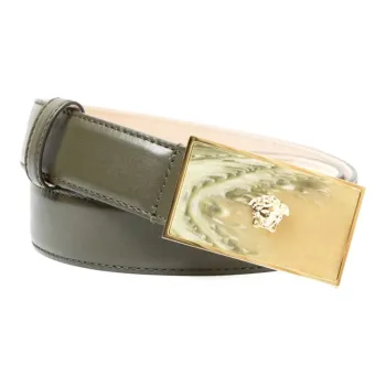 VERSACE Badge Detail Leather Belt Men's Green