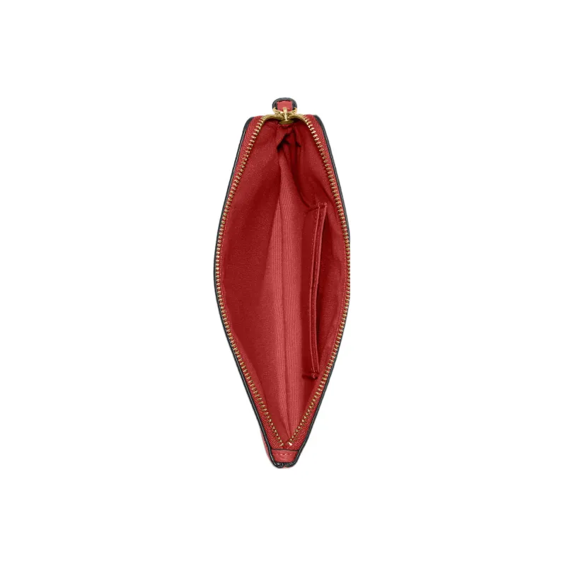 COACH Corner Zip Cross-Stitch Leather Coin Purse Wrist Bag Clutch Small Size Women's Red-1