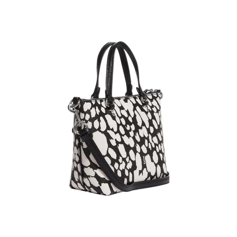 COACH Gallery Coated Canvas With Smooth Leather Shoulder Bag Crossbody Bag Handbag Mini Women's Black & White-1