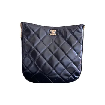 CHANEL Lambskin Hobo Bag Shoulder Bag Crossbody Bag Large Size Women's Black