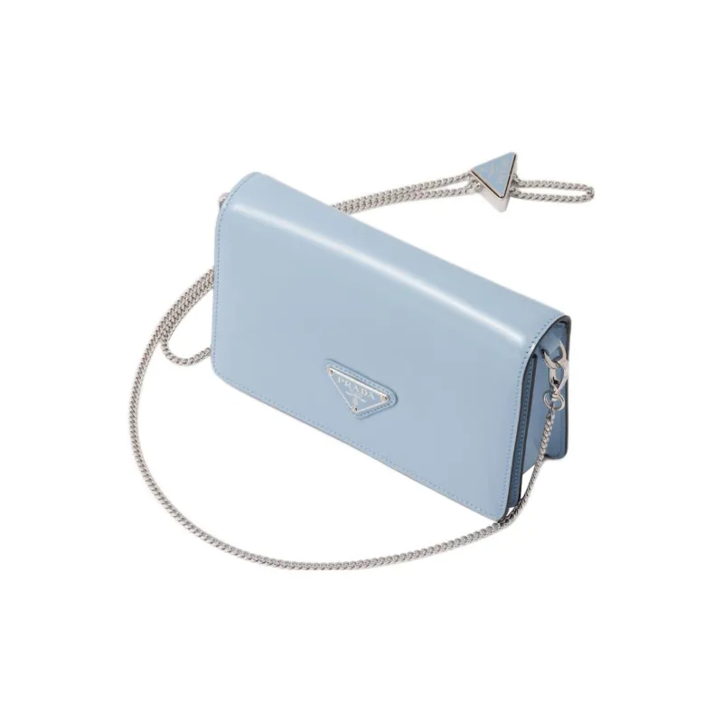 PRADA Shiny Leather Crossbody Bag Shoulder Bag Women's Sky Blue-1