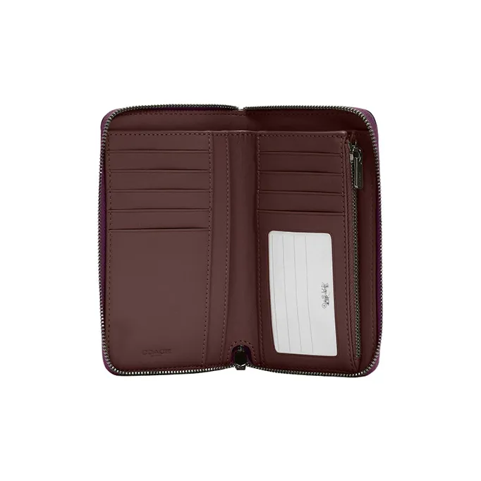 COACH Id Zip Wallet Refined Pebble Leather Clutch Wrist Bag Wallet Medium Size Women's Purple-1