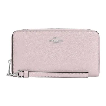 COACH Zip Around Refined Pebble Leather Wrist Bags Clutches Wallets Women's Ice Pink