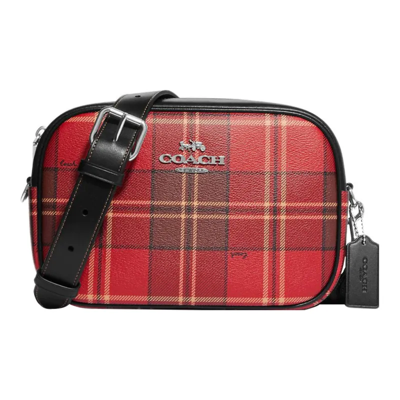 COACH Jamie Coated Canvas With Smooth Leather Camera Bag, Shoulder Bag, Crossbody Bag Medium Size Women's Red & Black-0