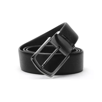 ELLE HOMME Pin Buckle Belt Steel Buckle Trendy Casual Top Grain Cow Leather Belts Men's Black Width 3.7cm
