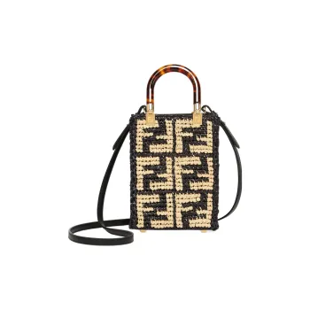 FENDI Sunshine Raffia Handbag, Shoulder Bag, Crossbody Bag Mini Women's Black