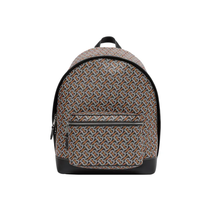 Burberry Monogram Leather Backpack Men's Black/Orange-0
