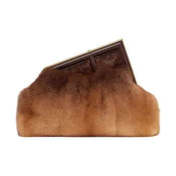 FENDI Fendi First Mink Fur Blended With Lambskin One Shoulder Crossbody Clutches Medium Size Women's Brown