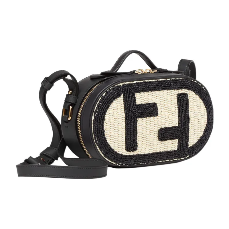 FENDI O'Lock Calfskin With Cotton Camera Bag Handbag Shoulder Bag Crossbody Bag Mini Women's Beige/Black-1