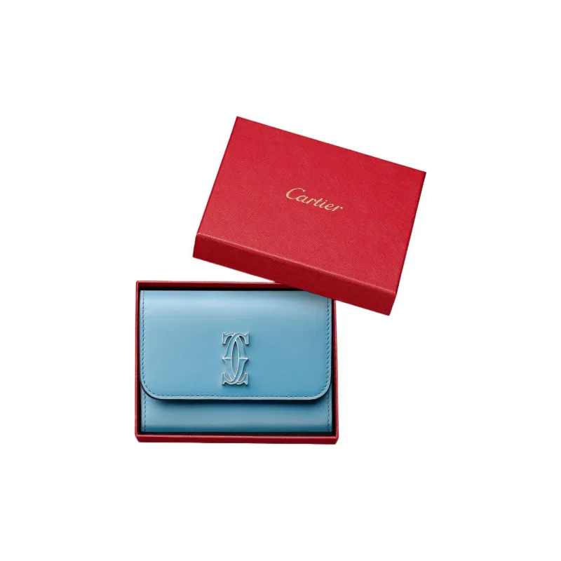 CARTIER C De Cartier Collection Calfskin Wallet Mini Women's Blue-3