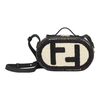 FENDI O'Lock Calfskin With Cotton Camera Bag Handbag Shoulder Bag Crossbody Bag Mini Women's Beige/Black