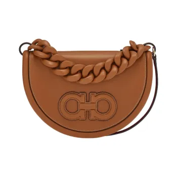 FERRAGAMO AURA Cow Leather Crescent Bag, Shoulder Bag, Crossbody Bag, Handbag Regular Women's Brown