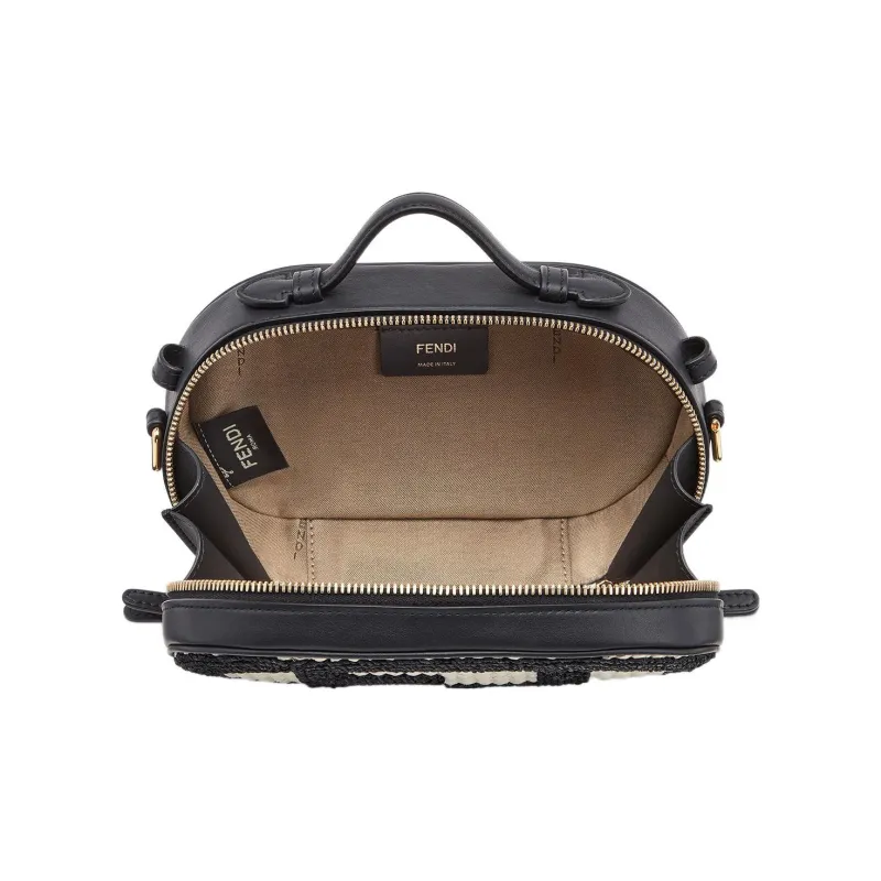 FENDI O'Lock Calfskin With Cotton Camera Bag Handbag Shoulder Bag Crossbody Bag Mini Women's Beige/Black-2