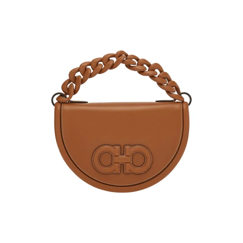 FERRAGAMO AURA Cow Leather Crescent Bag, Shoulder Bag, Crossbody Bag, Handbag Regular Women's Brown-2