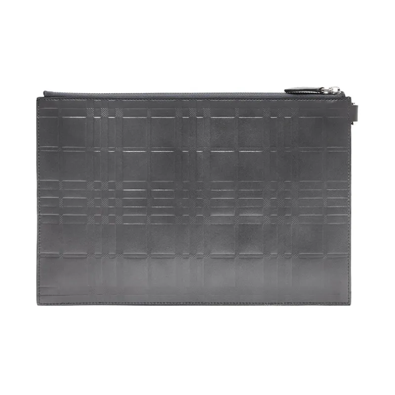 Burberry Calfskin Storage Bag Clutch Tubas Men's Gray-6