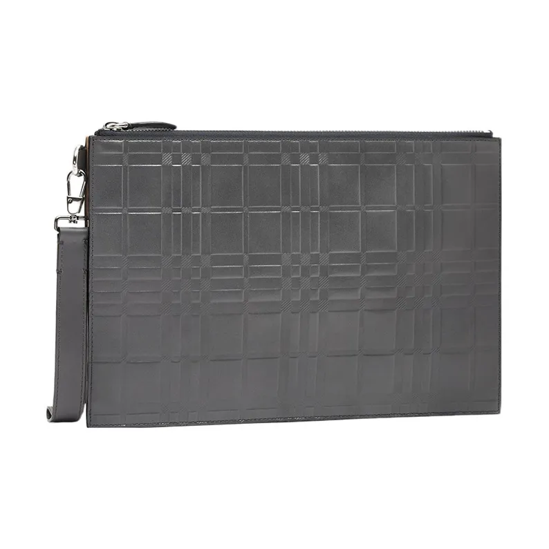 Burberry Calfskin Storage Bag Clutch Tubas Men's Gray-2